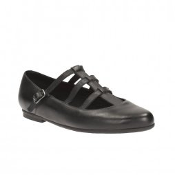 Quartz Flash Girls School Shoe in Black Leather
